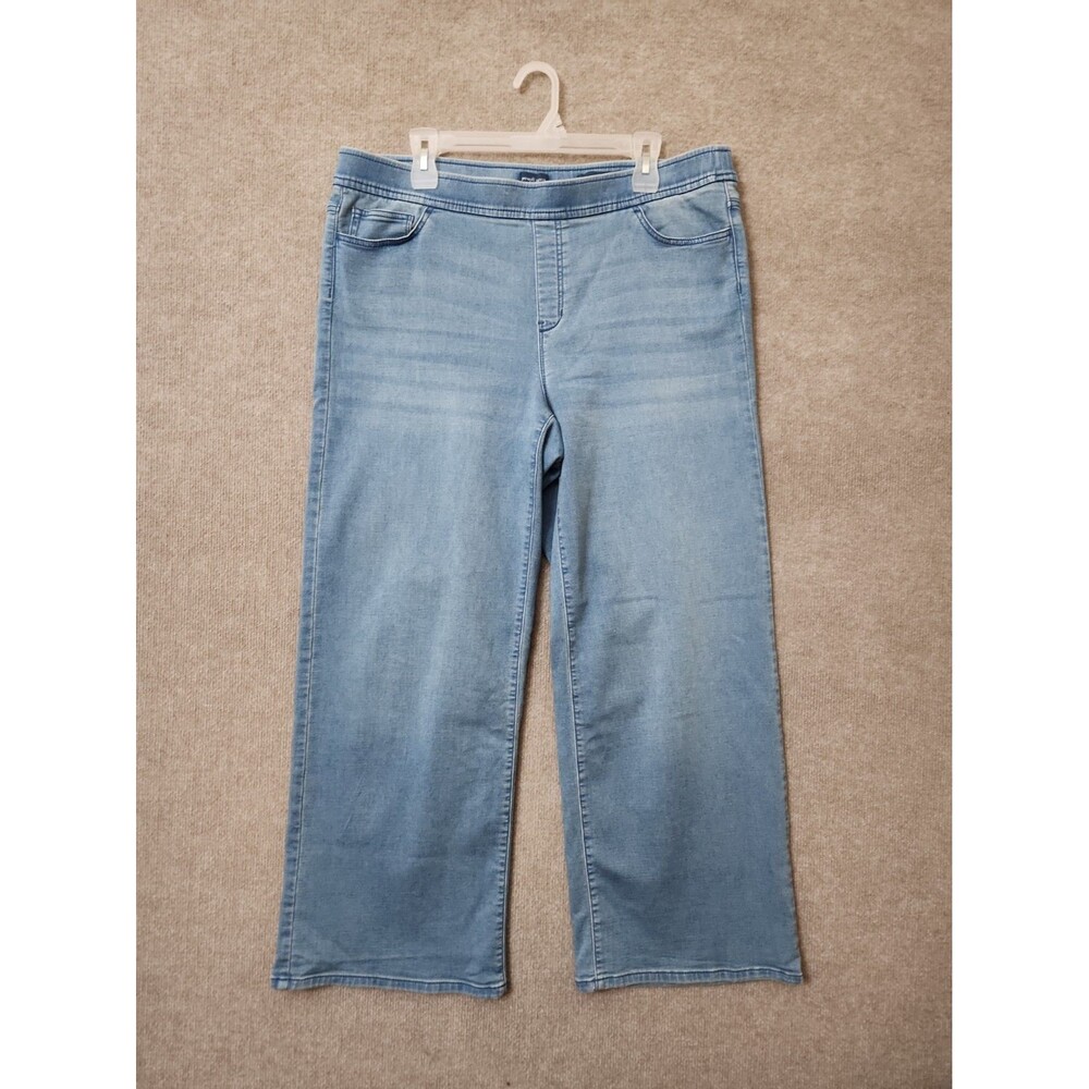Pure J Jill Wide Leg Denim Pants Womens L Petite Blue Pull On Stretch